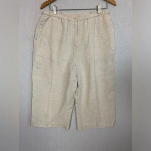 Talbots cream colored pull on Irish  linen cropped wide leg pants Sz M